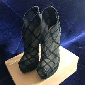 Christian Louboutin black suede/mesh heels